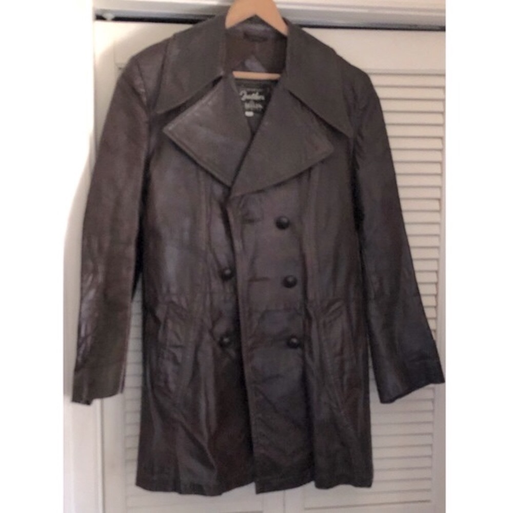 Curries Handcrafted VTG 70s Double Breasted Fully Lined Leather Trench Coat 38